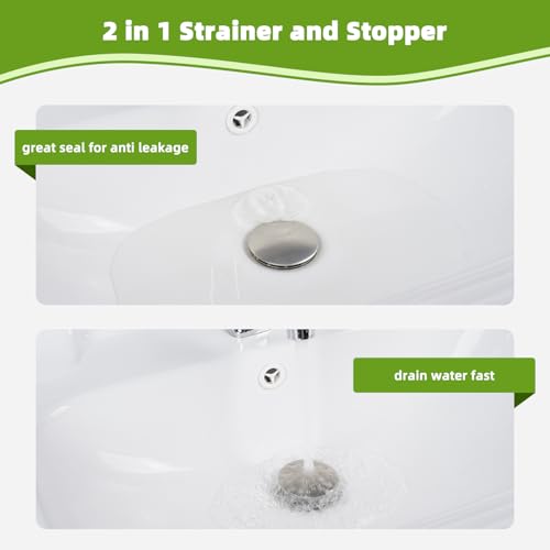 Image of Universal Bathroom Sink Drain Stopper Strainer, 2PCS, Brushed Nickel | 2 in 1 Pop Up Sink Stopper for 1.1''~2.36'' Sink Basin Hole, Hair Catcher with Removable Stainless Steel Filter Basket