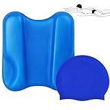 Pull Kick Schwimmbrett Kinder & Erwachsene, Swim Training Tool, Schwimmboard für Schwimmanfänger, Schwimmhilfe zur Verbesserung des Schwimmstils, Kickboard mit Badekappe (Blau)