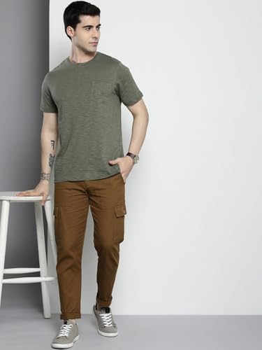 Image of The Indian Garage Co Men Slim Fit Solid Mid-Rise Cargos