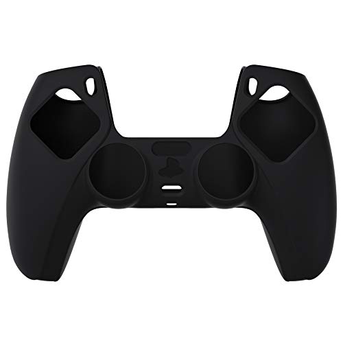 Playvital Black Pure Series Anti-Slip Silicone Cover Skin For Ps5 Controller, Soft Rubber Case For Ps5 Wireless Controller With Black Thumb Grip Caps #TOP1