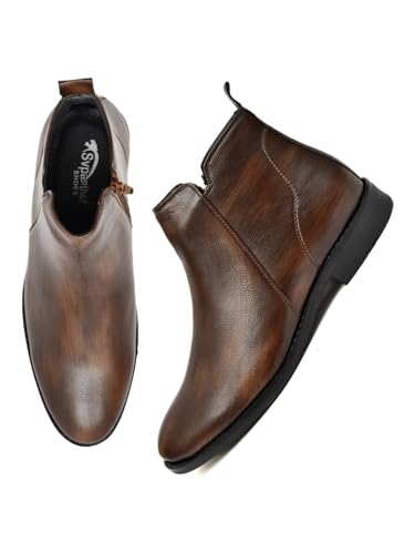 Image of SVpanther Men's Classic Tan Chelsea Boots | Genuine Leather | Slip-On Ankle Boots for Formal & Casual Wear