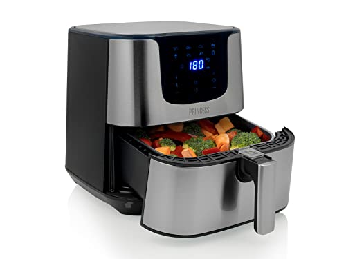 Foto von Princess Heißluftfritteuse XXL mit 5,5 Liter – 62,2% weniger Energieverbrauch – Digital Airfryer Deluxe – 8 Programme – Edelstahl – Ohne Öl – Aerofryer 182060, Silber