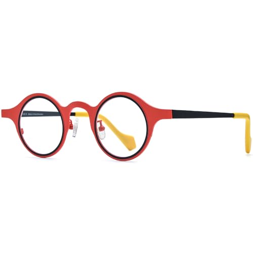Image of FONEX Colorful Pure Titanium Glasses Frame Women Retro Round Eyeglasses