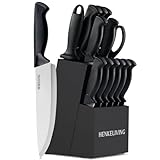 HENKELIVING Knife Set, 14-Piece Kitchen Knives Set with Block, German High Carbon Stainless Steel, Ergonomic Non-Slip Handles, BlackSilver
