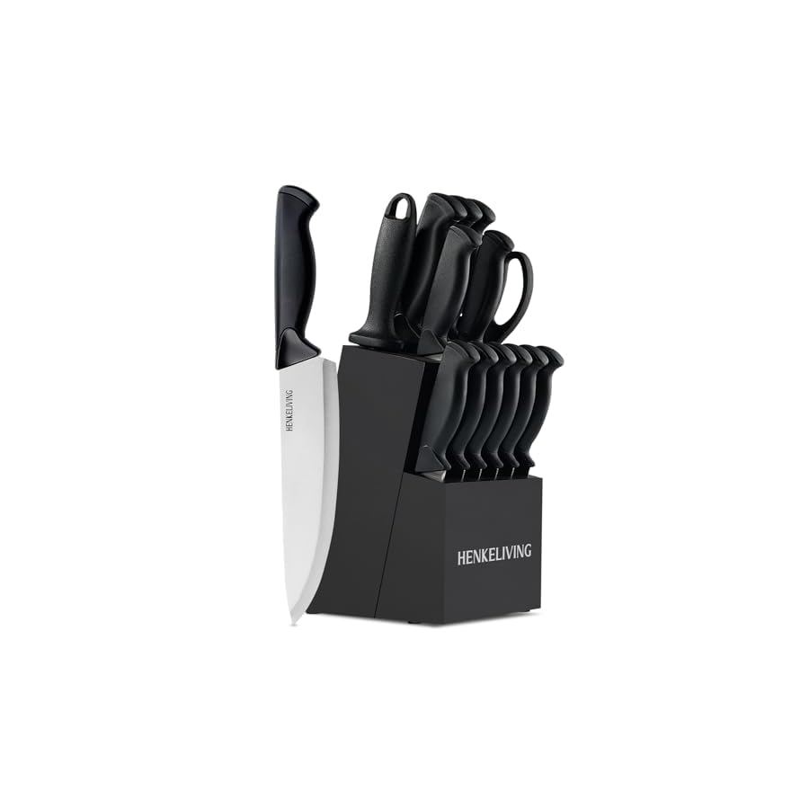 Knife-Set-14-Piece-Kitchen-Knives-Set-with-Block-German-High-Carbon-Stainless-Steel-Ergonomic-Non-Slip-Handles-BlackSilver Knife Set, 14-Piece Kitchen Knives Set with Block, German High Carbon Stainless Steel, Ergonomic Non-Slip Handles, BlackSilver