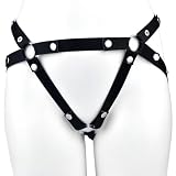 Heuceo Male Anti-Off Chastity Cage Strap, Chastity Device Penis Cage Accessories, PU Auxiliary Elasticity Belt with Scrotum Cock Rings, Three Way Elastic Band Bondage Belt Sex Toys for Men Gay (Black)