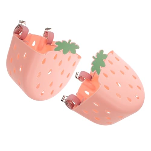 INOOMP 2pcs Bike Storage Basket Cute Strawberry Design Front Mounted Handlebar Holder for Bicycles Scooters Tricycles Secure Vibrant Accessory