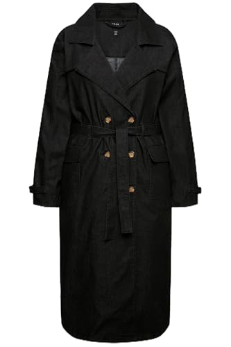 Ulla Popken Femme Grandes Tailles Trench-Coat en Jean, Style Vintage, col à Revers et Double rangée de Boutons Noir 50+ 830347100-50+
