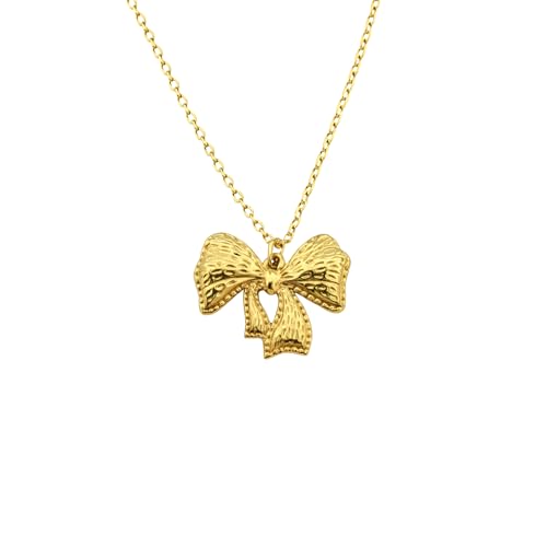 Collier avec nœud en acier inoxydable plaqué or et perles délicates