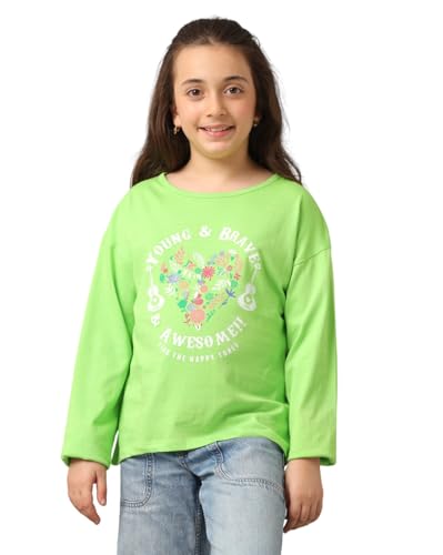 Image of Under Fourteen Only Girls Cotton Tops Collection - Round Neck, Crop Top, Full & Half Sleeve, Drop Shoulder, Ruffle Sleeve, Graphic Printed, Embroidered & Slub Knit Styles