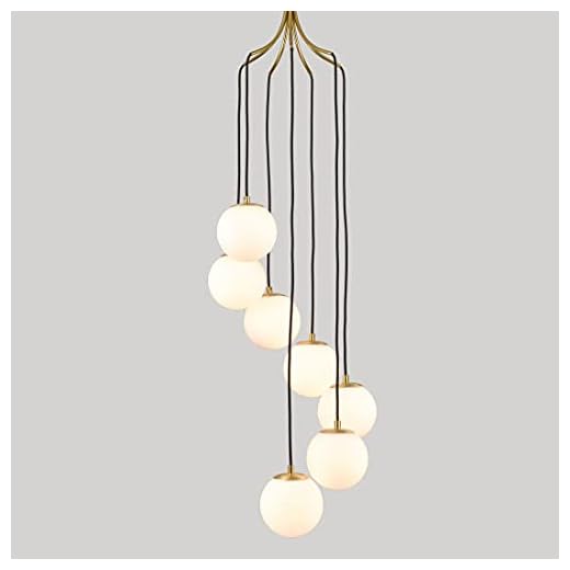 HOLKIRT Modern Globe Pendant Light Brass Chandeliers Hanging Lighting for Dinning Room, White Opal Glass Shade 7-Light