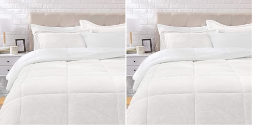Image of Amazon Basics 3 Piece Bedding Set, Micromink Sherpa, Ultra-Soft, Warm All Season Comforter, King, Cream, Solid (Pack of 2)