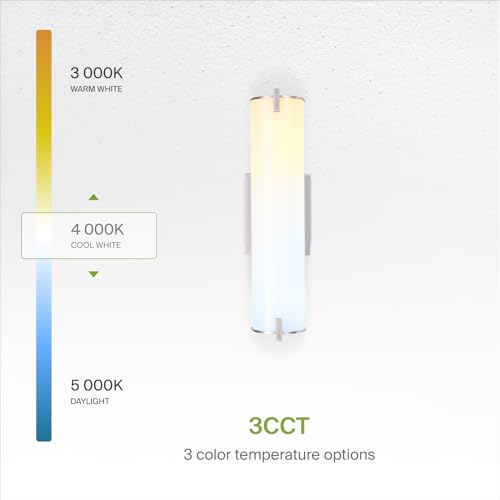 Image of ASD LED 18 inch Vanity Wall Mount Light Fixture, Linear Bathroom Lighting Bar | 3CCT, Dimmable, Energy Star, ETL Listed | 20W 1500LM 3000-5000K 120V | Long Tube Bath Sconce Over Mirror | Nickel