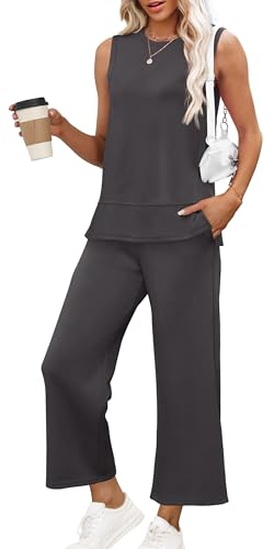 XIEERDUO Womens Two Piece Sets Summer Outfits Comfy Travel Lounge Set Crewneck Vacation Track Suit Wide Leg Loungewear Women's Overszied Sweatsuit XL