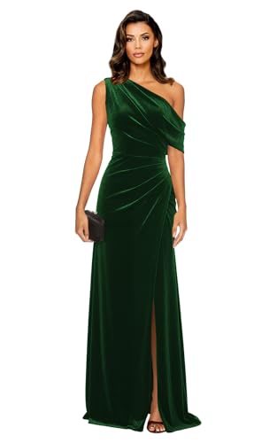 Monvelli One Shoulder Velvet Emerald Green...