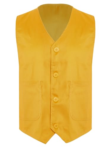 YiZYiF Kids Volunteer Activity Vest Button Side Pockets Waistcoat Boys Girls Waiter Bartender Uniform Sleeveless Jacket