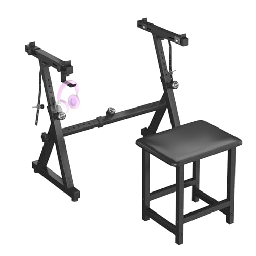 Z Style Keyboard Stand with Bench Set, Heavy Duty Piano Stand Fully Adjustable Height & Width for...