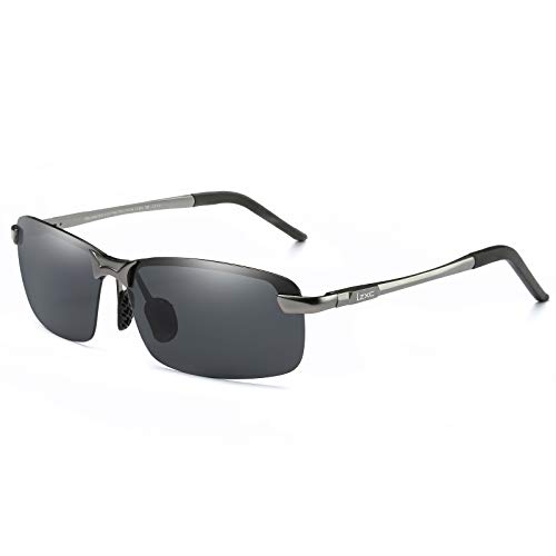 LZXC Gafas de Sol Polarizadas para Hombre UV400 Protección para Conducir Pesca Golf, Marco Gris Metalizada/Lente Negra