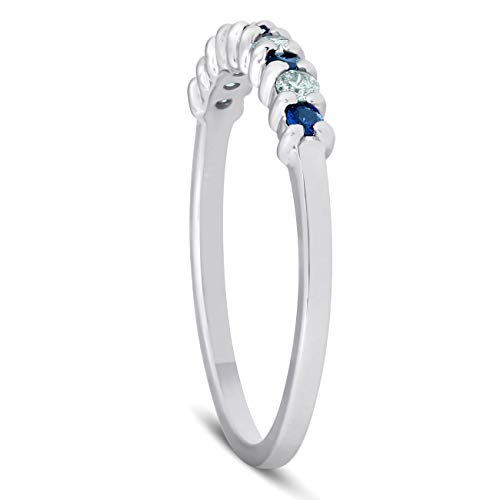 P3 POMPEII3 1/4CT Blue Sapphire & Diamond Wedding Ring 10K White Gold3