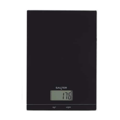 Salter Báscula de cocina electrónica de vidrio - báscula digital para hornear, función de tara de agregar y pesar, pantalla LCD, mide líquidos, capacidad de 5 kg, fácil de limpiar, SA00450BCFEU12