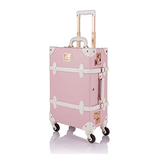 COTRUNKAGE Women Pink Vintage Luggage Floral Cute Trolley Suitcases for Travel (24