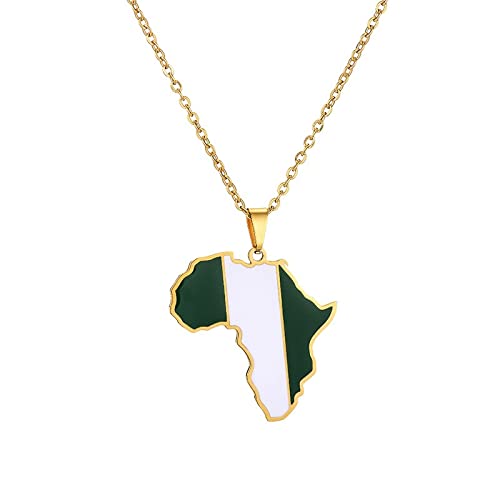 Virtuoa-Art Collar con Colgante De Bandera De Mapa Africano - Gotas De Aceite Mapa De Nigeria Encanto Cadena De Clavícula Pareja Étnica Patriótica Joyería De Cadena De Suéter para Hombres Y Mujeres