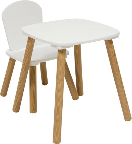 Ensemble de Table et Chaise Enfant Alex - Plateau Résistant à l'eau - Mobilier de Chambre, Salle de Jeux - Fille et Garçon - Bois, Bords Arrondis, Blanc (1 table + 1 chaise)