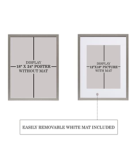 Ecohome 18X24 Picture Frame Grey Wood - Matted For 12X18 Poster, Frames #TOP2