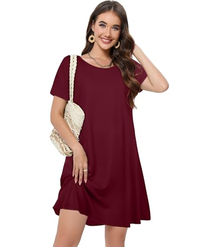 Image of Summer Dresses for Women Casual Tshirt Short Sleeve Floral Sundress Beach Cover Ups with Pockets 2026