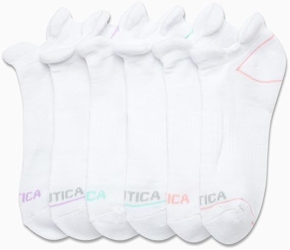 Image of Nautica Womens No Show Socks Moisture Wicking Low Cut Athletic Socks 6 Pack | Moisture Wicking Dri-Motion Fabric, Cushioned Key Areas, Banded Arch Support, No Show Low Cut, Shoe Size 4-10