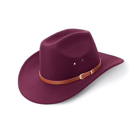 Image of DRESHOW Cowboy Hat for Women and Men Western Felt Cowboy Cowgirl Hat Wide Brim Belt Buckle Retro Fedora Hats Unisex Caps