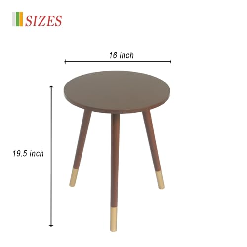 AWASEN Small Side Table, Modern End Table Round, Coffee Table for Bedroom Living Room Small Space, Easy Assembly, 16\'\'Dx 19.5\'\'H (Brown & Gold)