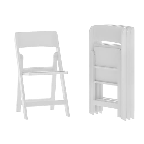 Image of Flash Furniture Hercules Tucker Commercial White Resin Folding Chair - Lightweight, Vinyl Padded Removable Seat, Indoor Outdoor Use, Event & Wedding Ready, Set of 4