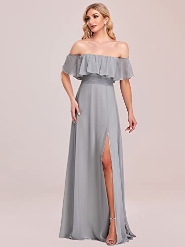 Image of Ever-Pretty Women's Summer Off The Shoulder Flowy Chiffon Formal Wedding Guest Dresses Maxi Side Split Beach Bridesmaid Dress