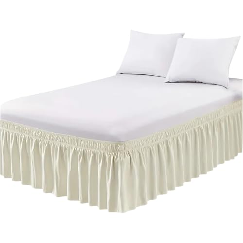 Cache-sommier enveloppant pour chute de lit, élastique réglable, volants anti-poussière pour grand lit, lit double, jumeau, lavable en machine (beige-1,...