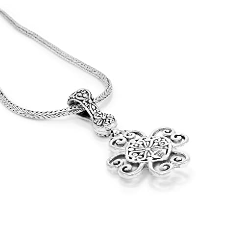 Sarda .925 Sterling Silver 2-1/8" Frangipani Open Scrollwork Enhancer Pendant - Handmade By Bali Artisans #TOP3