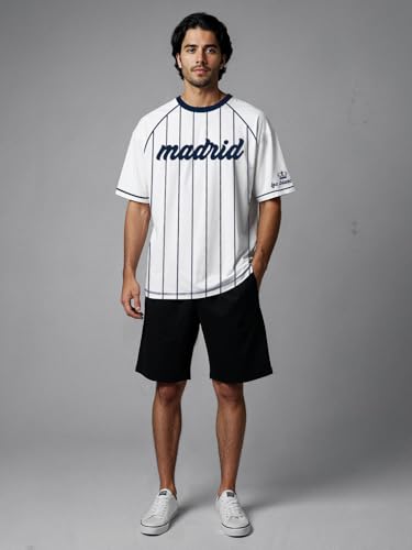 Image of crazymonk Madrid Oversized T-Shirt - White & Navy