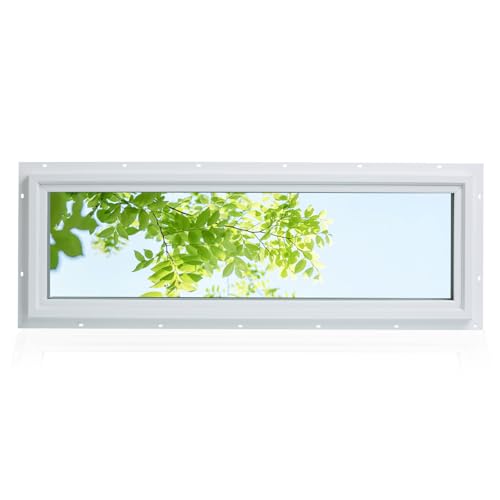 12 x 36 Vinyl Transom Window Low-E Glass with Argon Gas Double-Pane Insulated Tempered Clear Glass Household Fixed Picture Window (White)