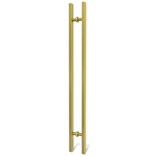 Image of 48 inch Titanium Gold Square Barn Door Pull Handle Double Sided | Heavy Duty 304 Stainless Steel, 35-7 /16 inch Hole Spacing, Fits 3 /4 inch-2 inch Thick Barn, Front Entry, Sliding & Exterior Doors