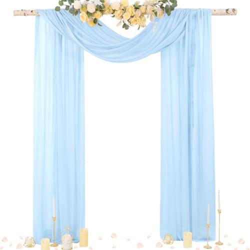 Image of Socomi Blue Sheer Wedding Arch Draping Fabric 29 inch x 20Ft 4 Panels Outdoor Curtain Drapes Extra Long for Bridal Baby Shower Ceremony Birthday Party Decor