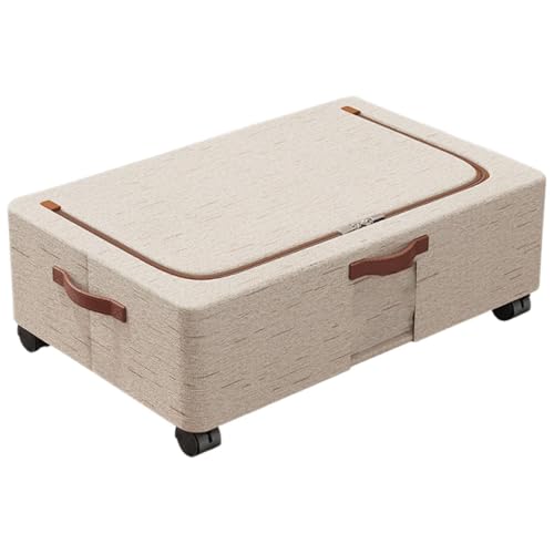 SiaBiced Contenedor Bajo Cama Organizador de Ruedas Tela Lino Algodón Polvo Cremallera Suave Multifunción Gran Capacidad Ropa Zapatos Juguetes Adecuado, 40cmx30cmx15cm