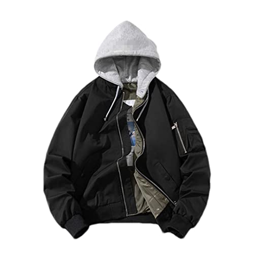 Men Bomber Jacket Women Solid Jacket Vintage Hooded Baseball Casual Coat