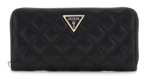 Portefeuille Noir Guess Giully II SLG Zip Around en similicuir matelassé