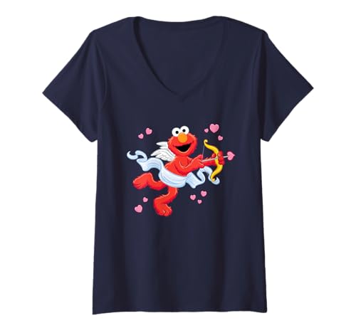 T-shirt Sesame Street Elmo Cupidon Saint-Valentin col V femme graphique