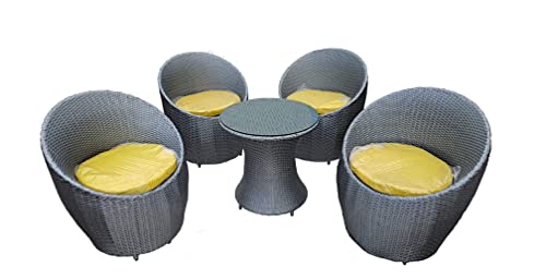 Image of Artic Fashion Apple Chairs Table Set 4+1 Wicker Patio Furniture Sets 4 Chair and 1 Table with Cushions for Garden Balcony Bedroom Powder Coated Frame Uv Protected Wicker (Grey+Yellow)
