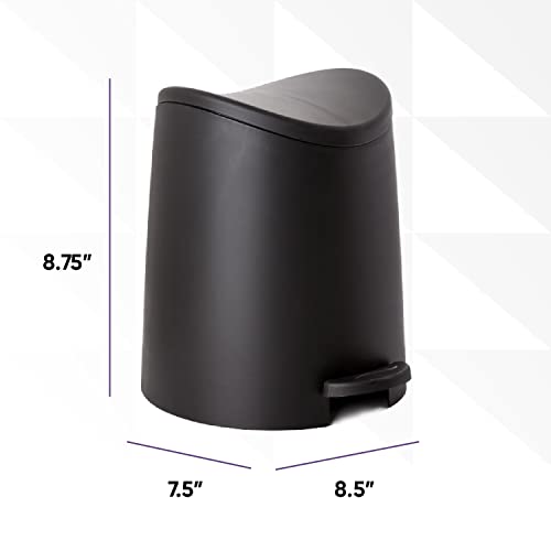 Image of Small Plastic Bathroom Trash Can with Lid 3 Liter Modern Curved Step On Trash Can with Foot Pedal, Mini Kitchen Waste Bin, Durable and Soft Close for Bedroom, Office, Under Desk (Black-1 Pack)
