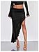 Verdusa Women's Club Outfits Asymmetrical High Slit Mesh Long Skirts Ruffle Hem Ruched Flowy Bodycon Skirt Black Small