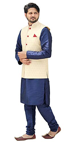 Image of Men's Silk Kurta Pyjama With Waistcoat