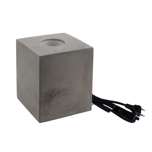 LUXULA Tischleuchte CUBE in Zementoptik mit E27 Fassung, Metall, 180cm Textilkabel mit Schalter, Grau - Tischlampe für Wohnzimmer Schlafzimmer Nachttisch - ohne Leuchtmittel