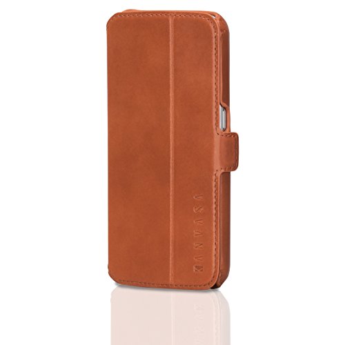 Kanvasa Samsung Galaxy S6 Leather Case Flip Cover Brown Slim Book Case For Galaxy S6 - Luxury Pouch Made From Real Genuine Leather - Optimal Protection & Premium Leather - Ultra Thin #TOP7